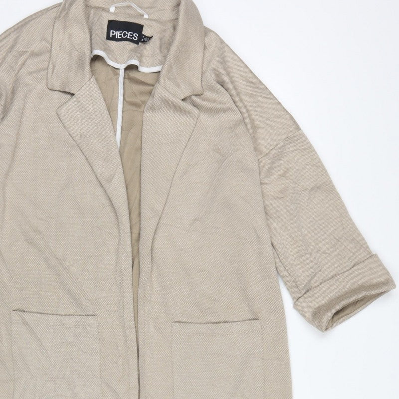PIECES Women’s Beige UK 14 Long Oversized Open Overcoat