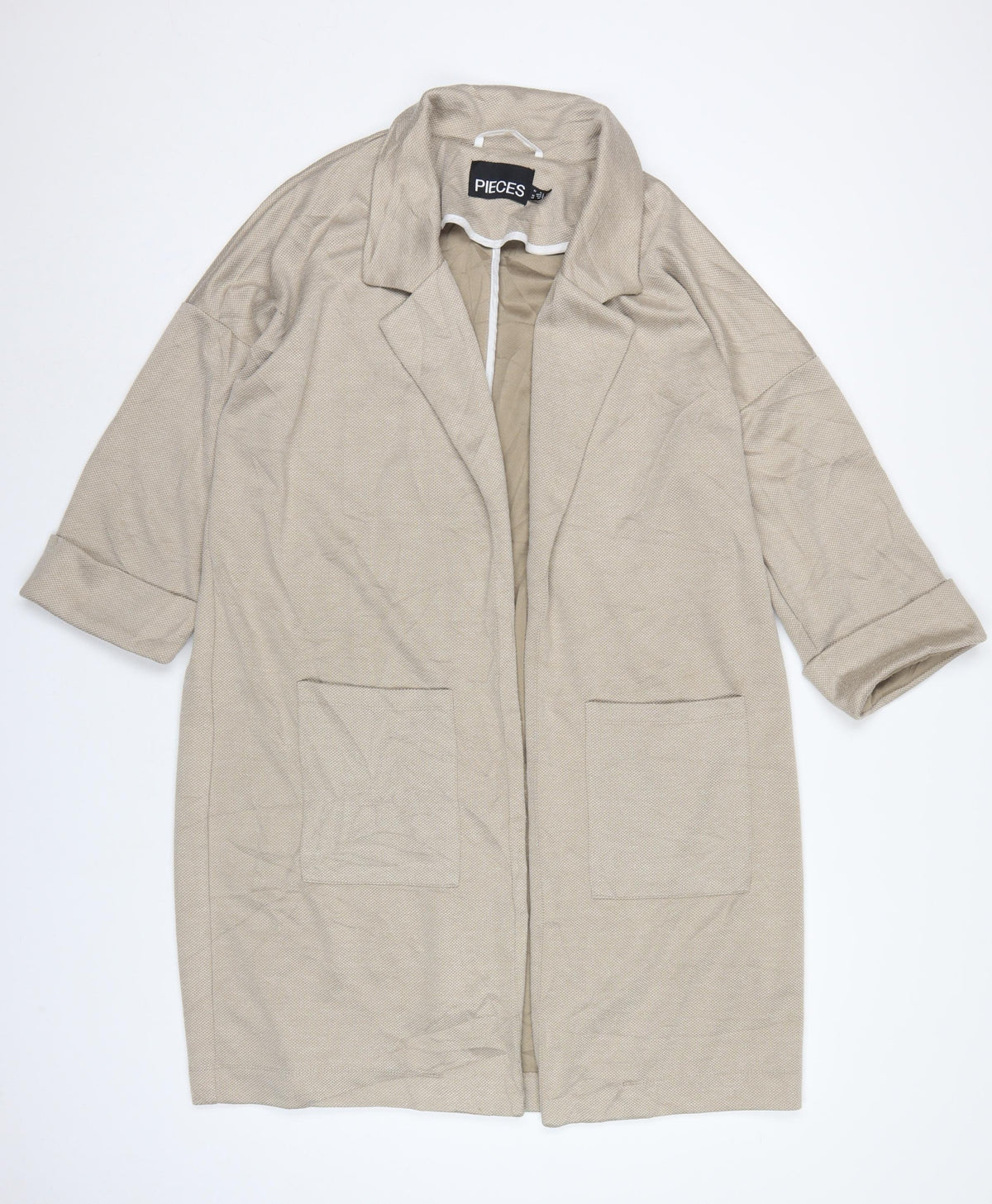 PIECES Women’s Beige UK 14 Long Oversized Open Overcoat