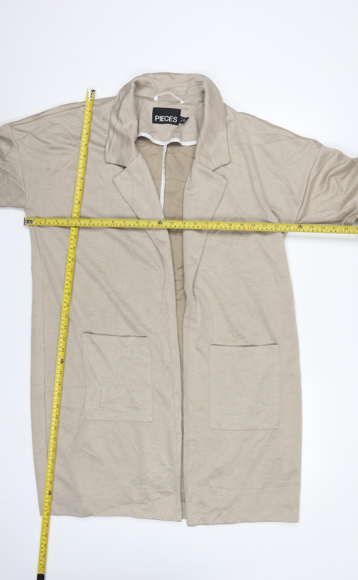 PIECES Women’s Beige UK 14 Long Oversized Open Overcoat