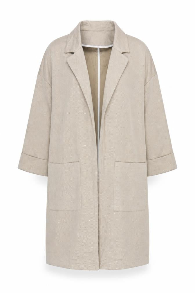 PIECES Women’s Beige UK 14 Long Oversized Open Overcoat