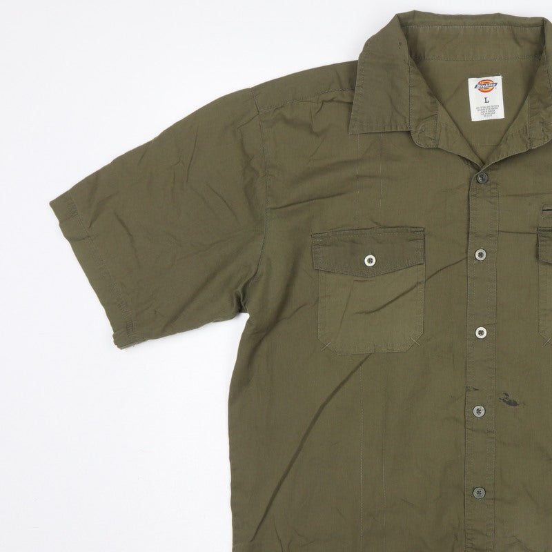 Dickies Men’s Green L Workwear Short Sleeve Button-Up Shirt Pockets
