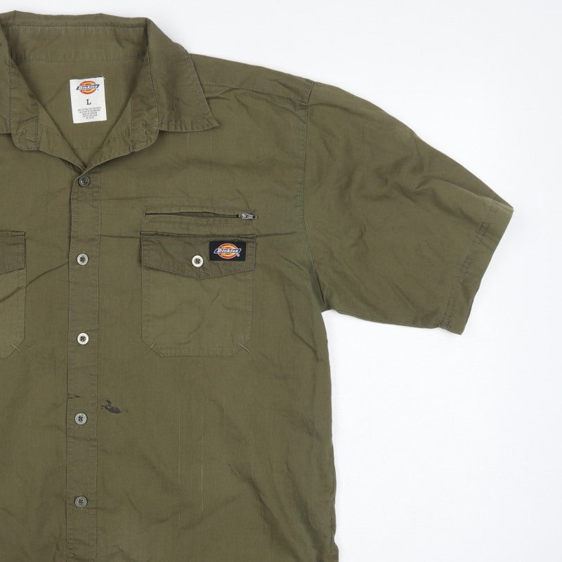 Dickies Men’s Green L Workwear Short Sleeve Button-Up Shirt Pockets