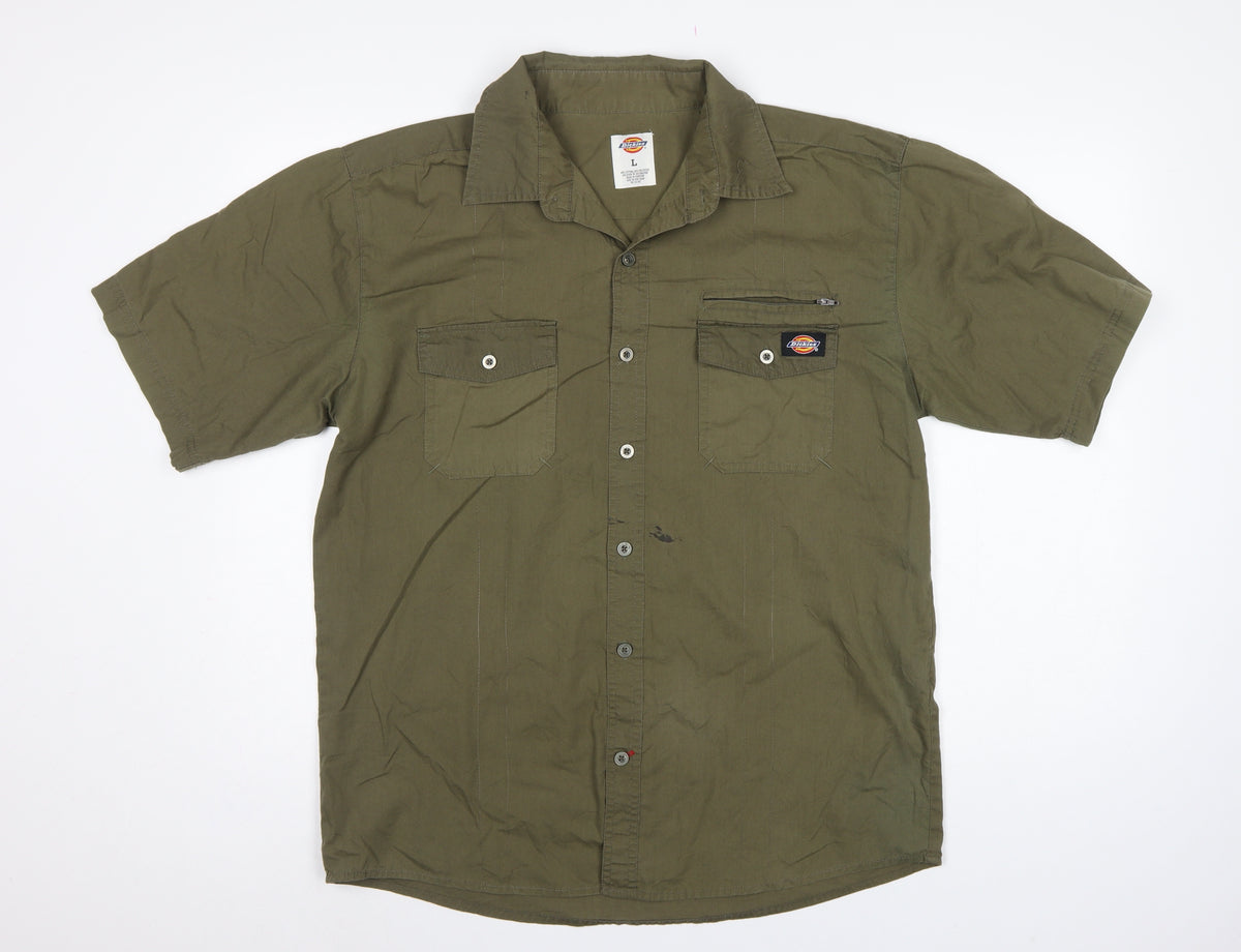 Dickies Men’s Green L Workwear Short Sleeve Button-Up Shirt Pockets