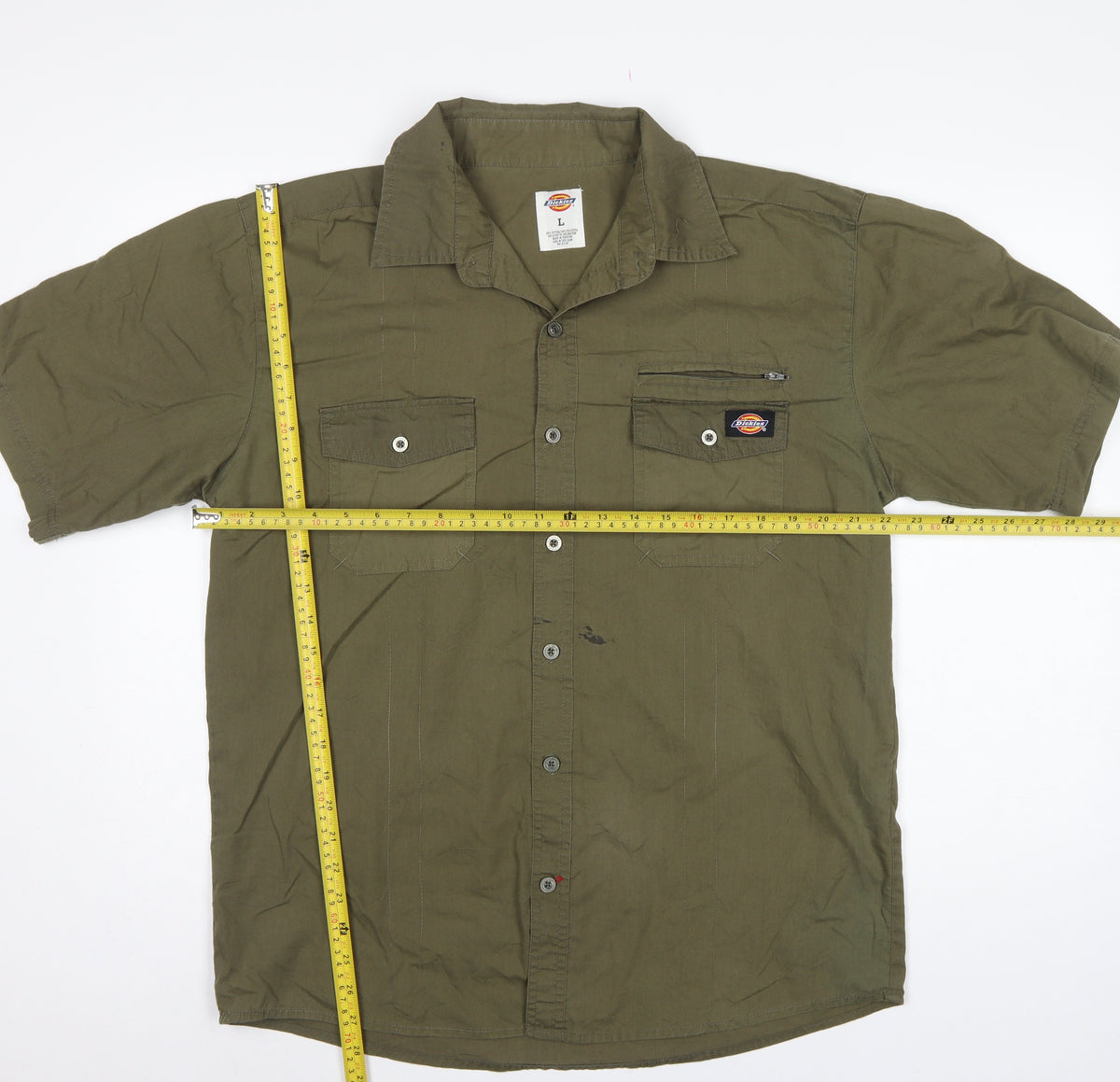 Dickies Men’s Green L Workwear Short Sleeve Button-Up Shirt Pockets