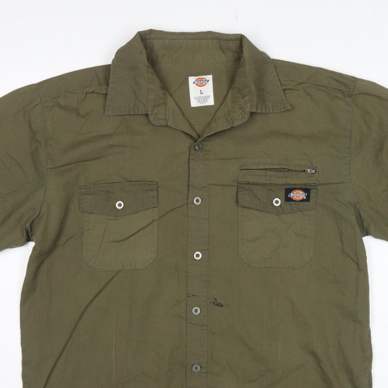 Dickies Men’s Green L Workwear Short Sleeve Button-Up Shirt Pockets