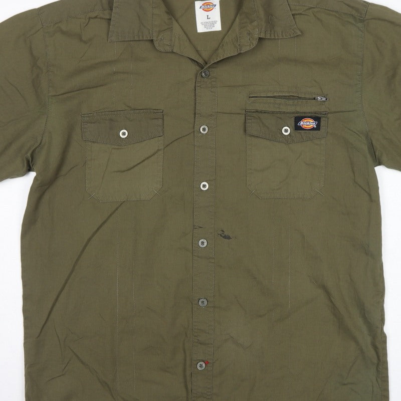 Dickies Men’s Green L Workwear Short Sleeve Button-Up Shirt Pockets