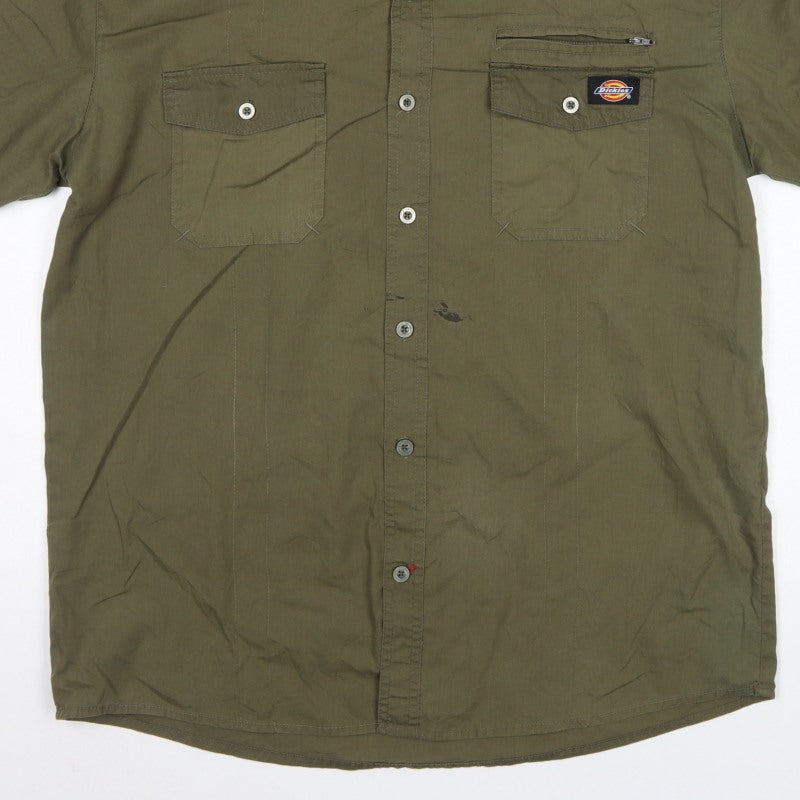 Dickies Men’s Green L Workwear Short Sleeve Button-Up Shirt Pockets