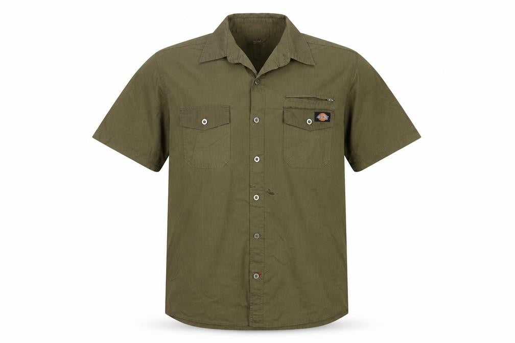 Dickies Men’s Green L Workwear Short Sleeve Button-Up Shirt Pockets