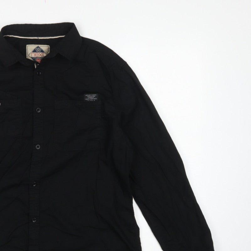 Next Men Black M Vintage Wash Long Sleeve Button-Up Pocket Shirt