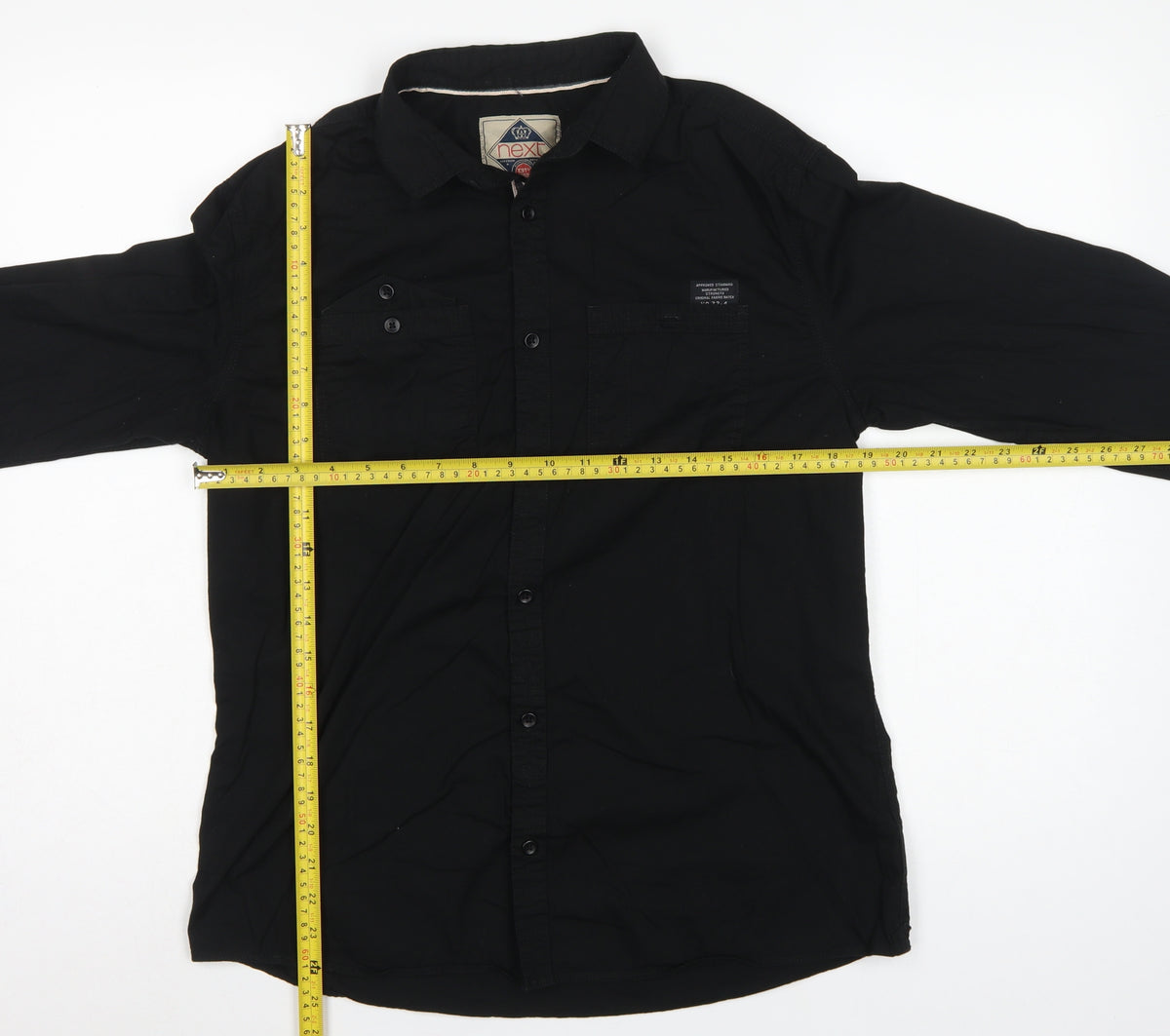 Next Men Black M Vintage Wash Long Sleeve Button-Up Pocket Shirt
