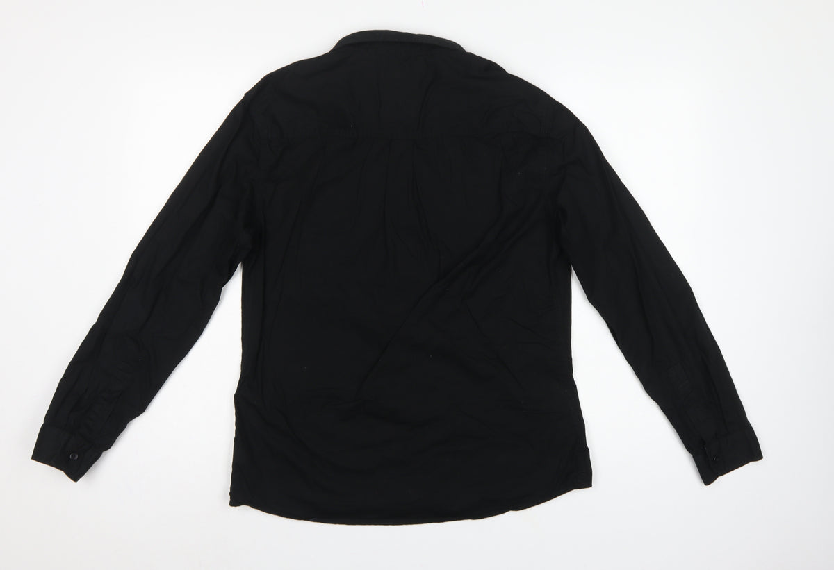 Next Men Black M Vintage Wash Long Sleeve Button-Up Pocket Shirt