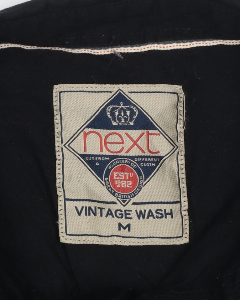 Next Men Black M Vintage Wash Long Sleeve Button-Up Pocket Shirt