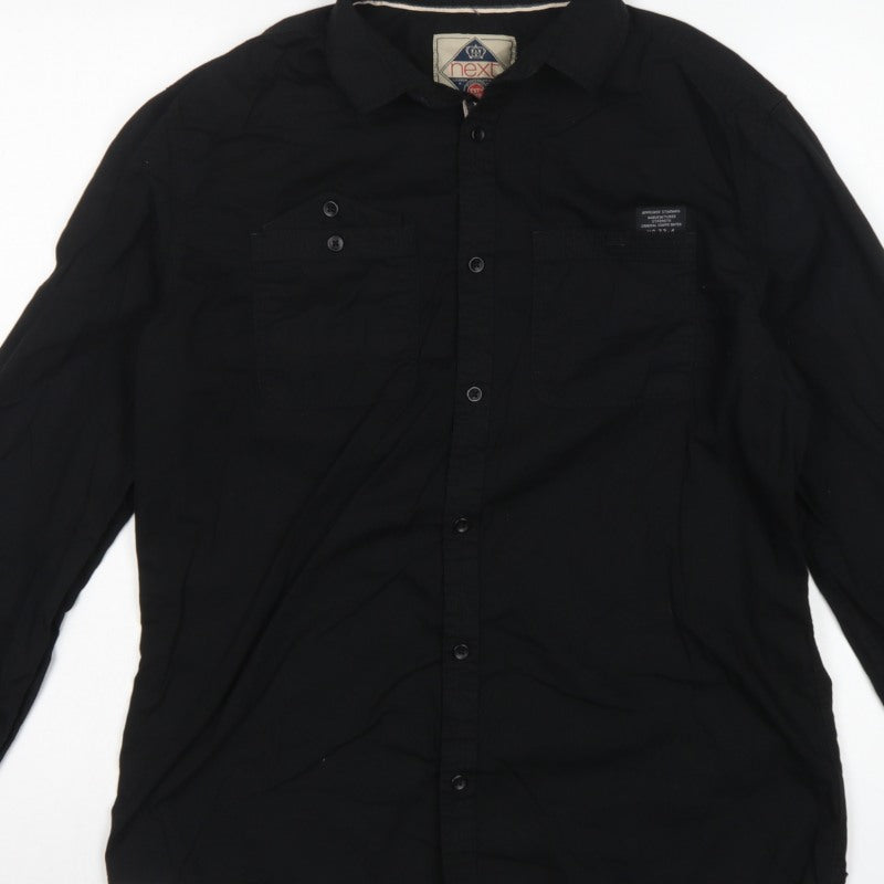 Next Men Black M Vintage Wash Long Sleeve Button-Up Pocket Shirt