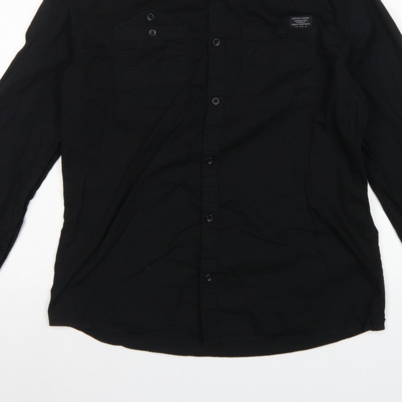 Next Men Black M Vintage Wash Long Sleeve Button-Up Pocket Shirt