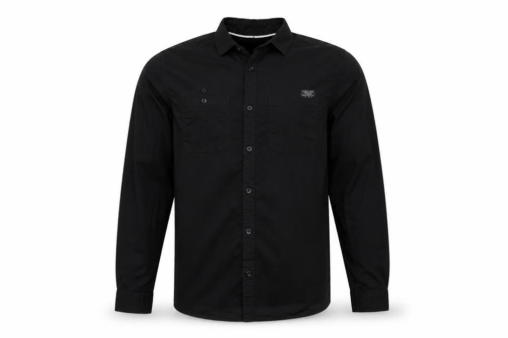 Next Men Black M Vintage Wash Long Sleeve Button-Up Pocket Shirt