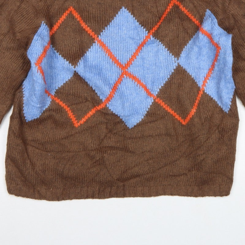 Marks and Spencer Women’s Brown Argyle Knit Jumper Size M