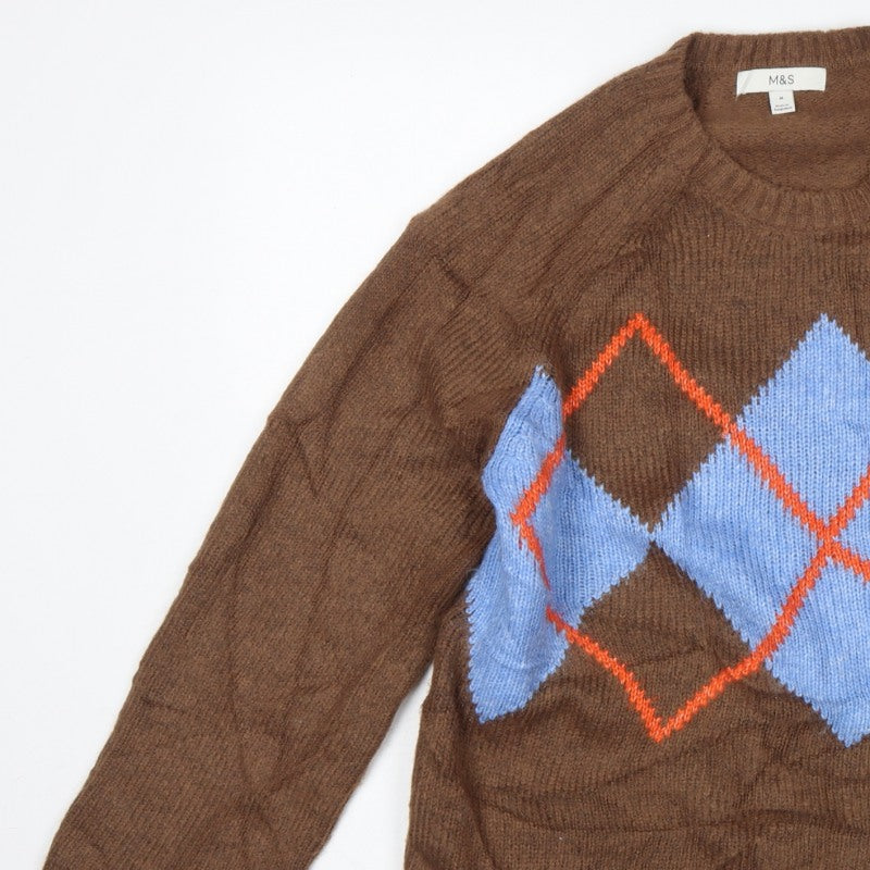 Marks and Spencer Women’s Brown Argyle Knit Jumper Size M