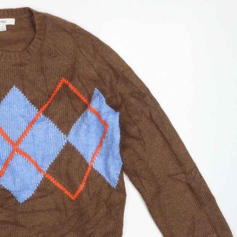 Marks and Spencer Women’s Brown Argyle Knit Jumper Size M