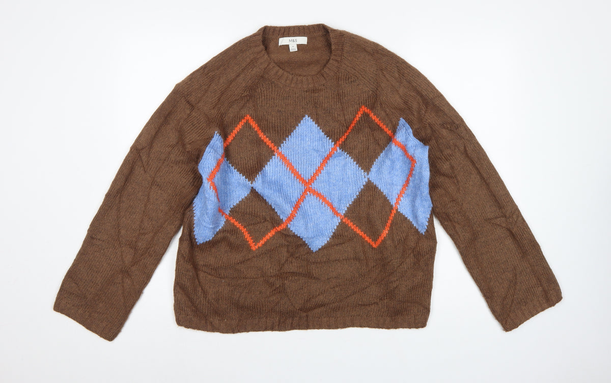 Marks and Spencer Women’s Brown Argyle Knit Jumper Size M