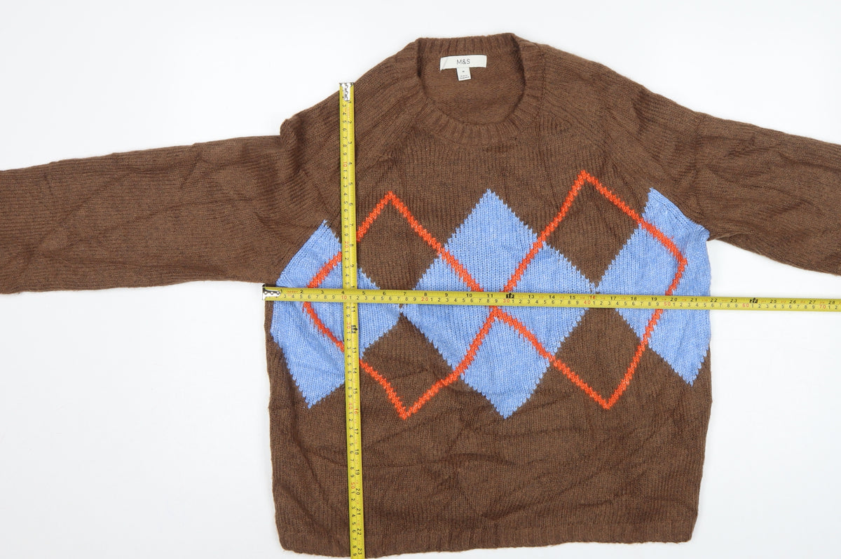 Marks and Spencer Women’s Brown Argyle Knit Jumper Size M