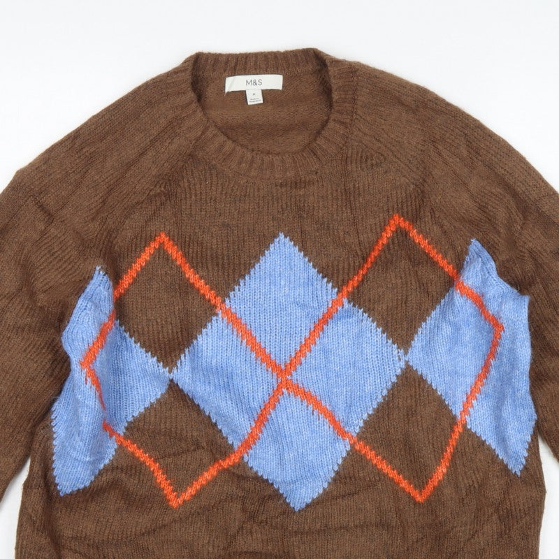 Marks and Spencer Women’s Brown Argyle Knit Jumper Size M