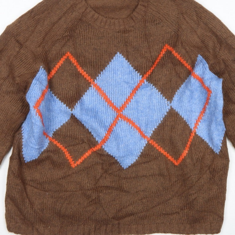 Marks and Spencer Women’s Brown Argyle Knit Jumper Size M