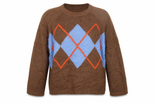 Marks and Spencer Women’s Brown Argyle Knit Jumper Size M