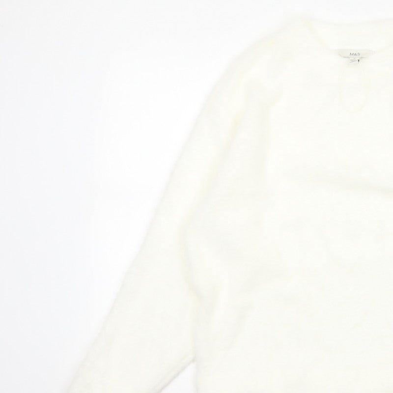 Marks & Spencer Women's Ivory M Regular Fuzzy V-Neck Jumper Long Sleeve