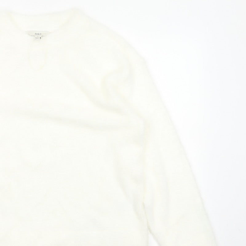 Marks & Spencer Women's Ivory M Regular Fuzzy V-Neck Jumper Long Sleeve