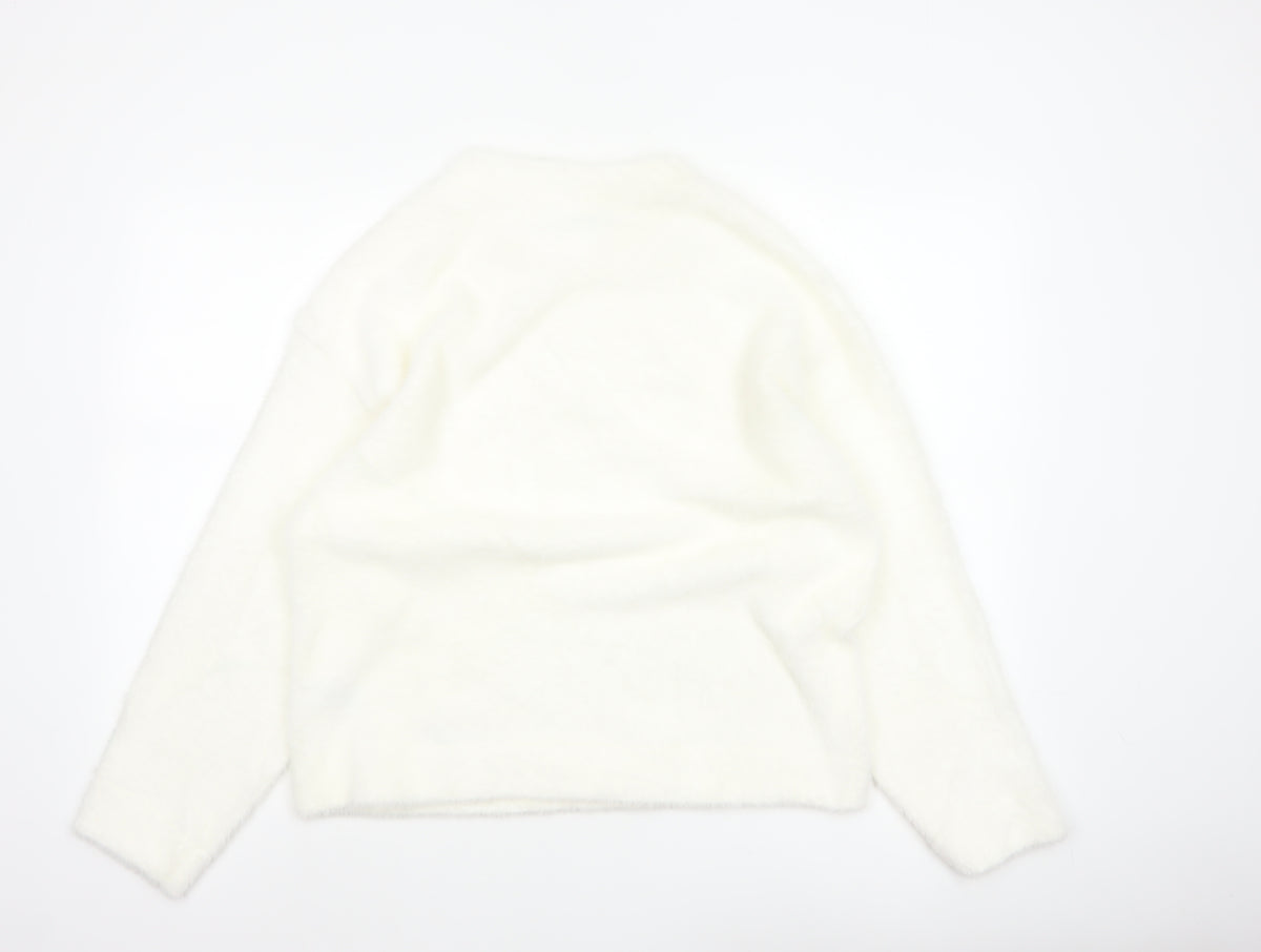 Marks & Spencer Women's Ivory M Regular Fuzzy V-Neck Jumper Long Sleeve