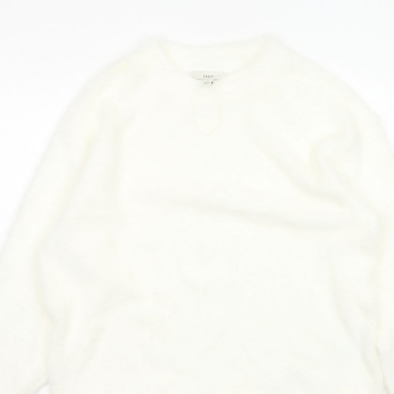 Marks & Spencer Women's Ivory M Regular Fuzzy V-Neck Jumper Long Sleeve