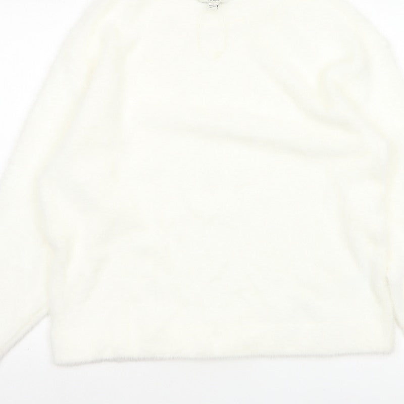 Marks & Spencer Women's Ivory M Regular Fuzzy V-Neck Jumper Long Sleeve