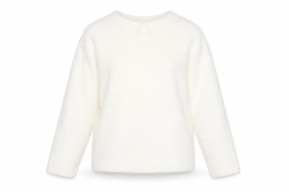 Marks & Spencer Women's Ivory M Regular Fuzzy V-Neck Jumper Long Sleeve
