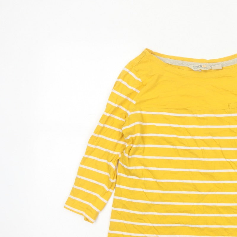 Regatta Women Yellow White Striped Basic Jersey Top UK 12 3/4 Sleeve