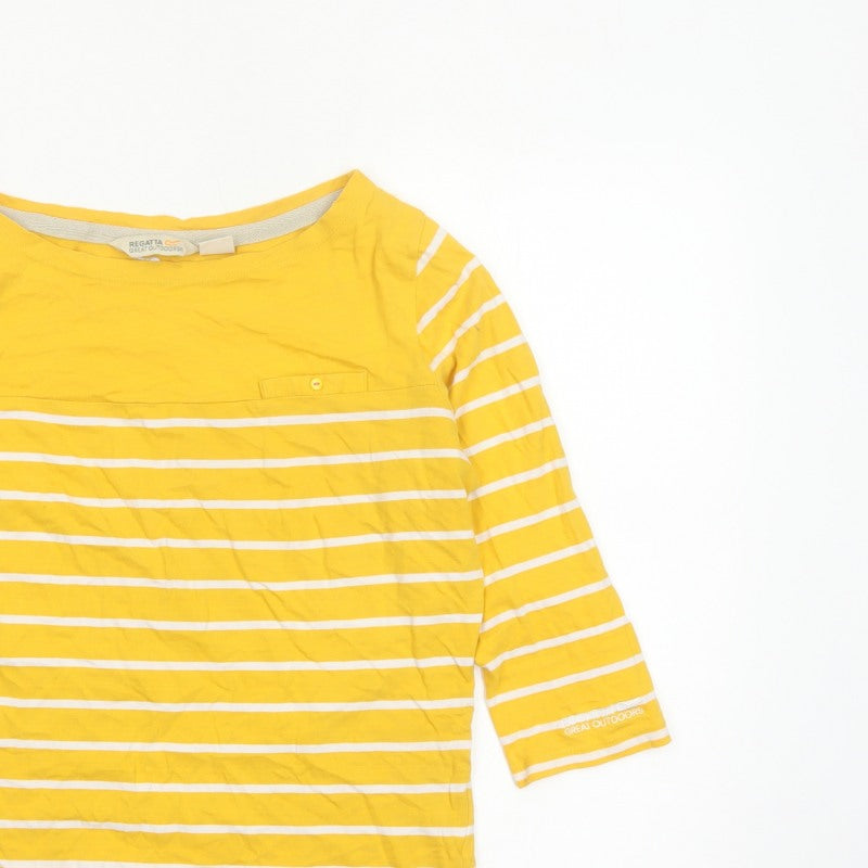 Regatta Women Yellow White Striped Basic Jersey Top UK 12 3/4 Sleeve