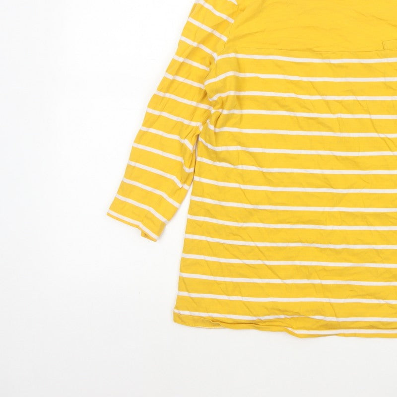 Regatta Women Yellow White Striped Basic Jersey Top UK 12 3/4 Sleeve