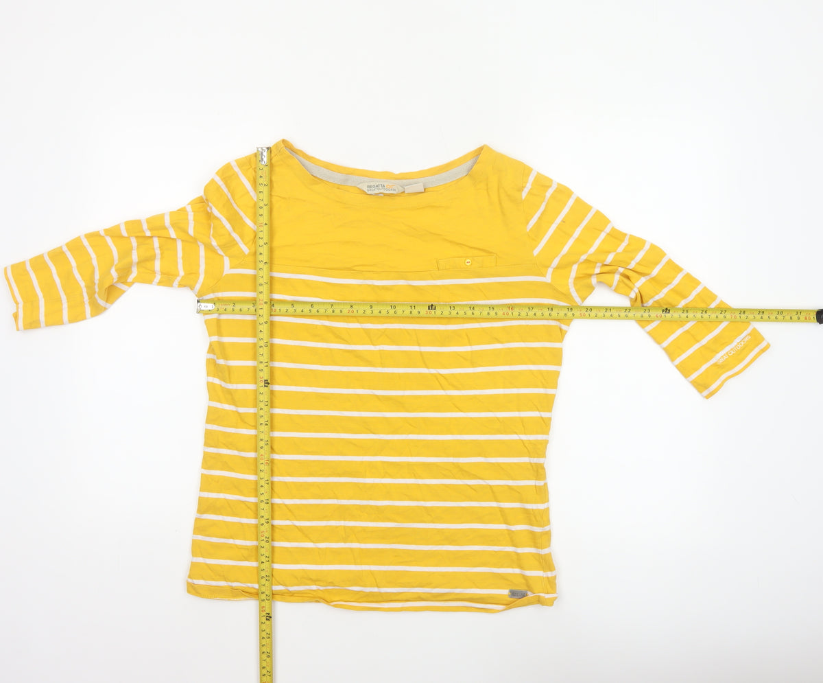 Regatta Women Yellow White Striped Basic Jersey Top UK 12 3/4 Sleeve