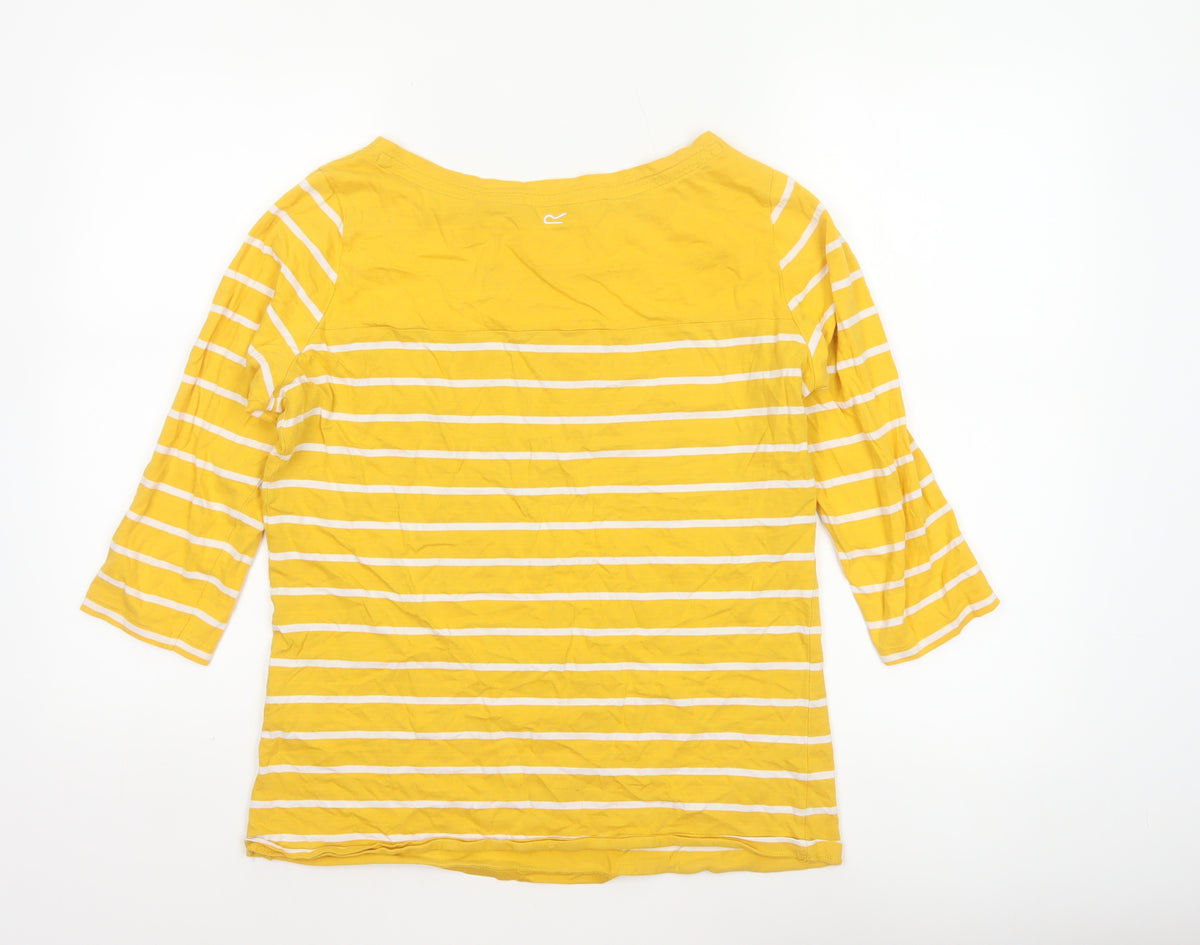 Regatta Women Yellow White Striped Basic Jersey Top UK 12 3/4 Sleeve