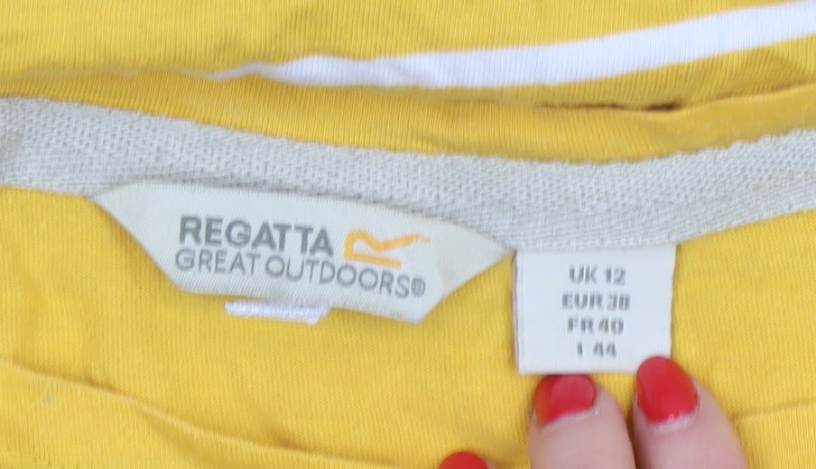 Regatta Women Yellow White Striped Basic Jersey Top UK 12 3/4 Sleeve