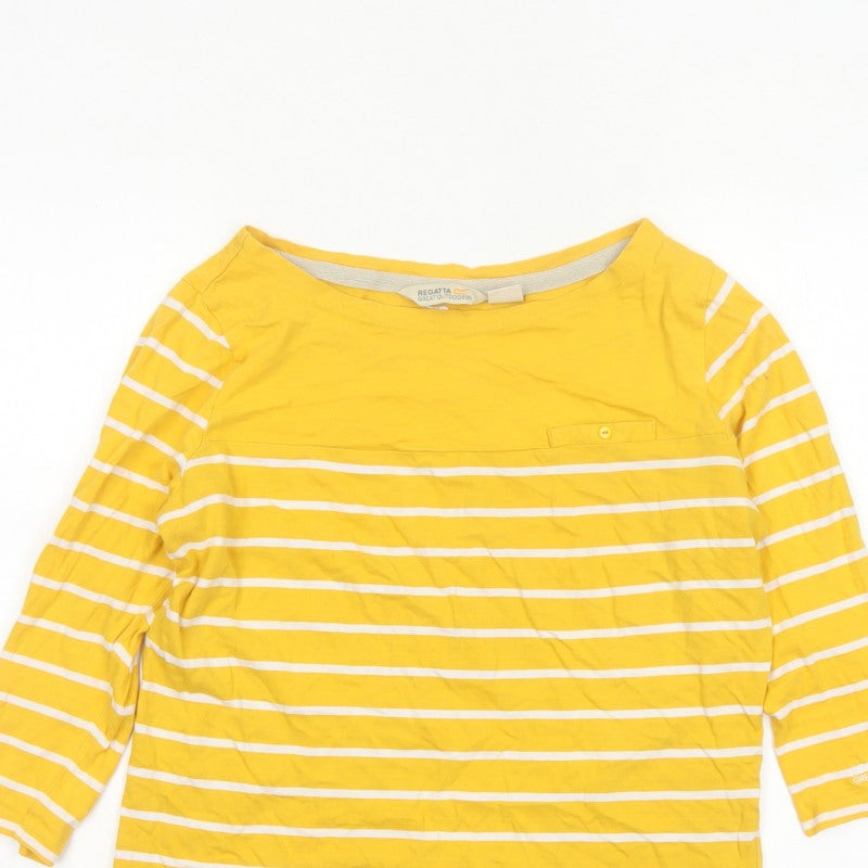 Regatta Women Yellow White Striped Basic Jersey Top UK 12 3/4 Sleeve