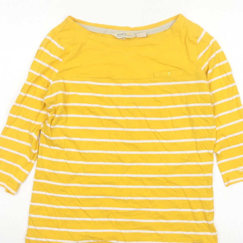 Regatta Women Yellow White Striped Basic Jersey Top UK 12 3/4 Sleeve
