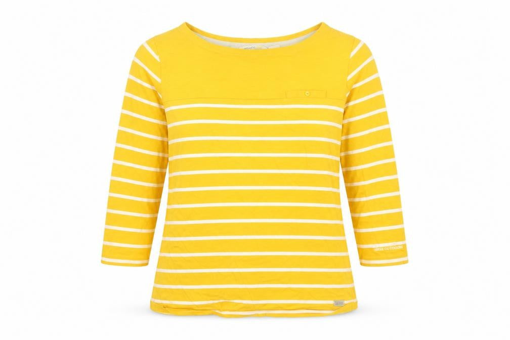 Regatta Women Yellow White Striped Basic Jersey Top UK 12 3/4 Sleeve