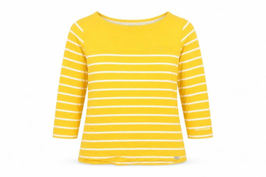 Regatta Women Yellow White Striped Basic Jersey Top UK 12 3/4 Sleeve