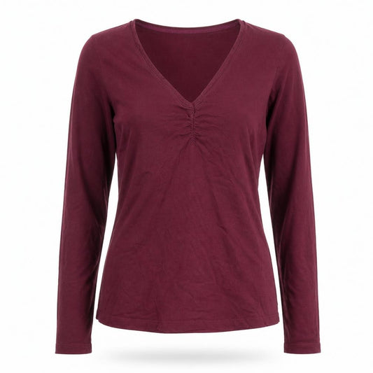 FatFace Women Red UK 6 Long Sleeve V-Neck Basic Cotton T-Shirt