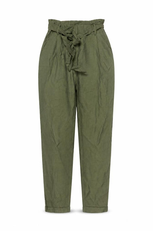 Love Joymiss Women’s Dark Khaki UK 8 Paperbag Tapered Tie Belt Trousers
