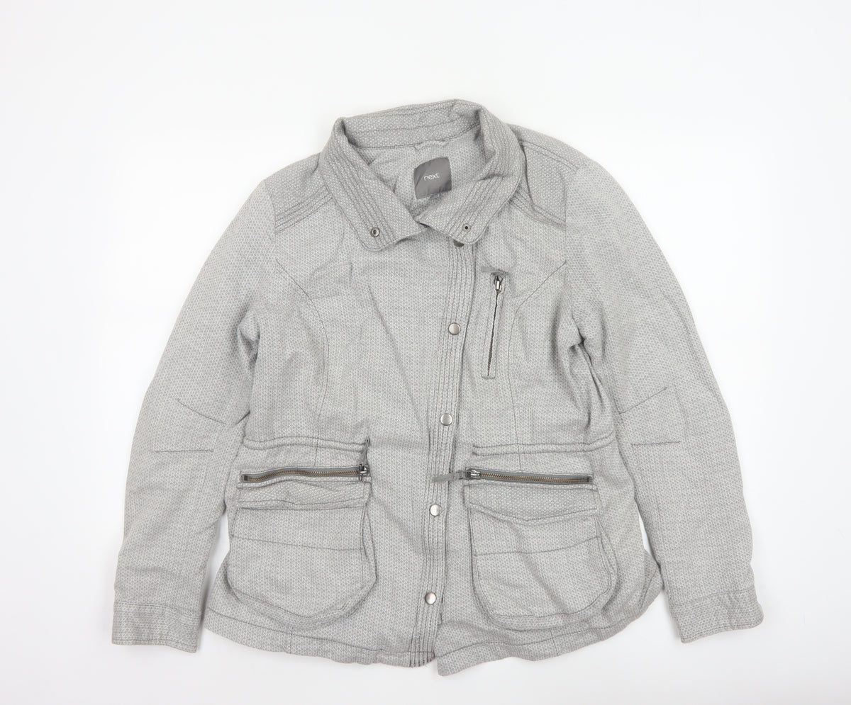 Next Women Grey UK 16 Basic Jacket Cotton Herringbone Zip Pockets