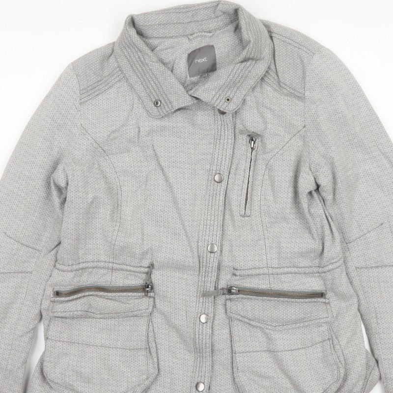 Next Women Grey UK 16 Basic Jacket Cotton Herringbone Zip Pockets