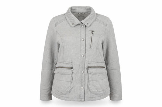 Next Women Grey UK 16 Basic Jacket Cotton Herringbone Zip Pockets