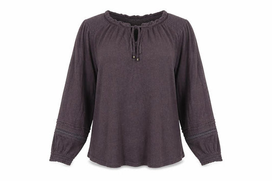 Fat Face Women’s Brown UK 10 Boho Ruffle Tie Neck Blouse