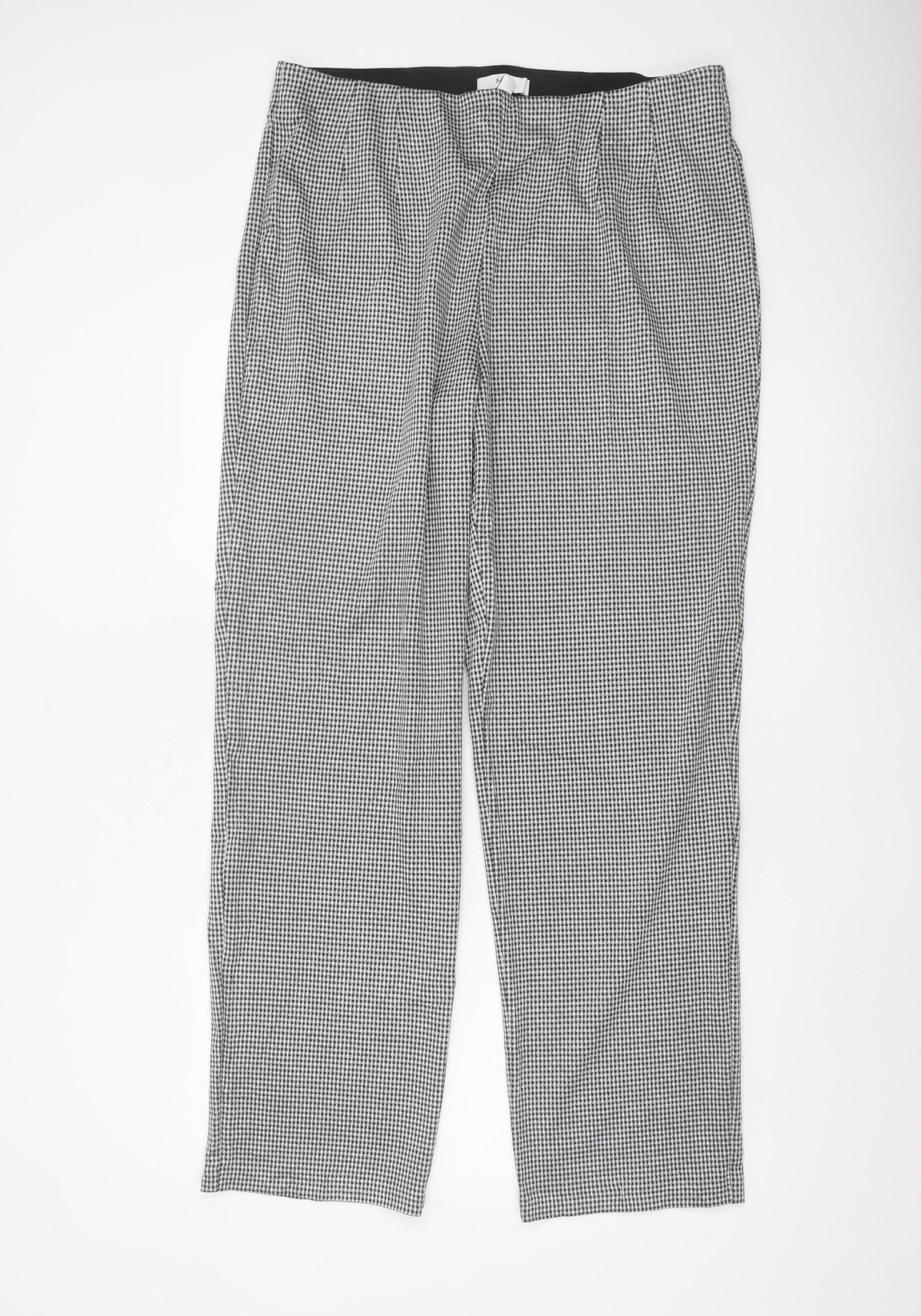 Marks & Spencer Women Black Check Size 18 Straight Stretch Trousers